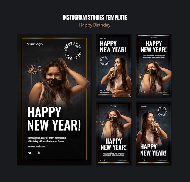 PSD colección de historias de instagram para celebración de año nuevo