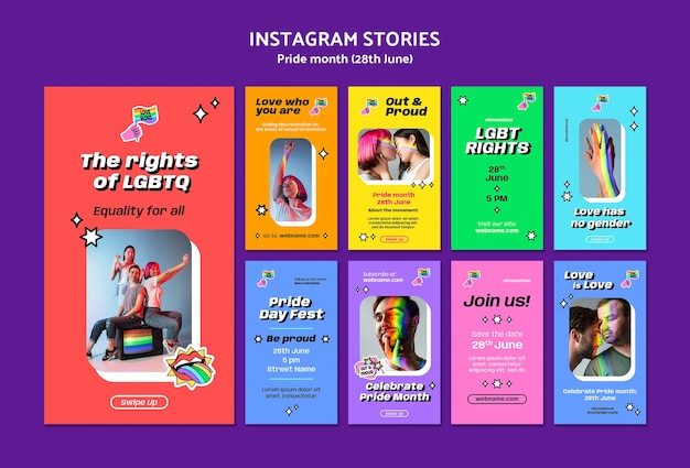 PSD colección de historias de instagram de celebración del mes del orgullo