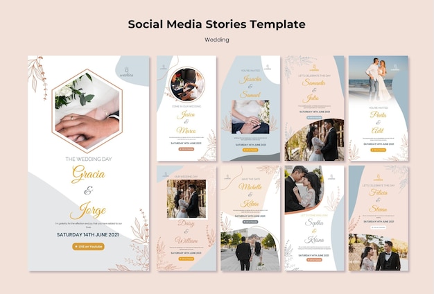 PSD colección de historias de instagram para ceremonia de boda con novios