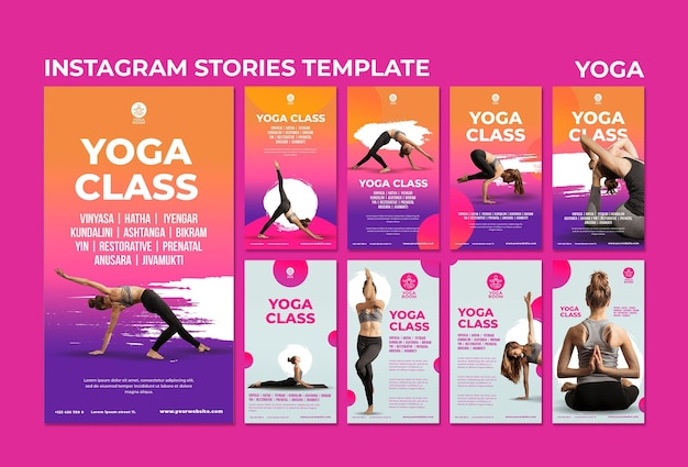 Colección de historias de instagram para clase de yoga con mujer