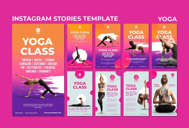 PSD colección de historias de instagram para clase de yoga con mujer