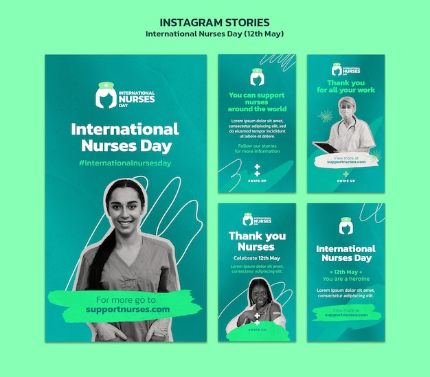 Colección de historias de instagram del día internacional de la enfermera
