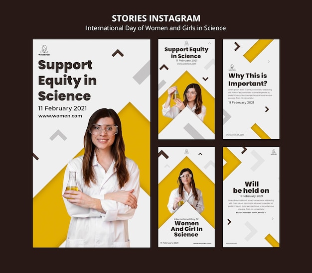 Colección de historias de Instagram para el día internacional de las mujeres y las niñas en la ciencia