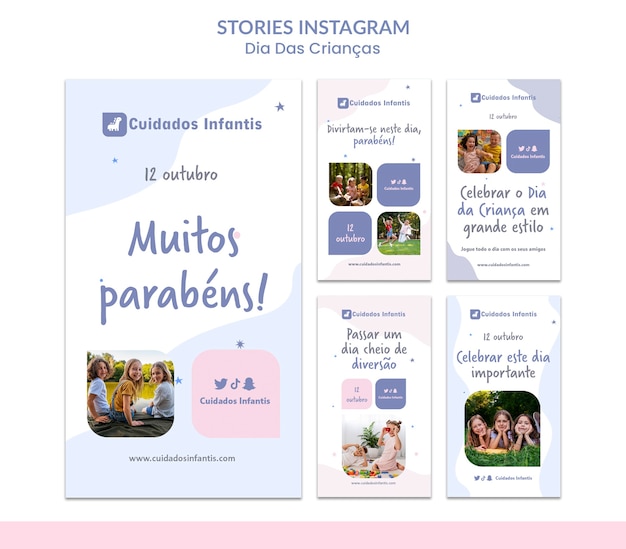 PSD colección de historias de instagram del día del niño brasileño.