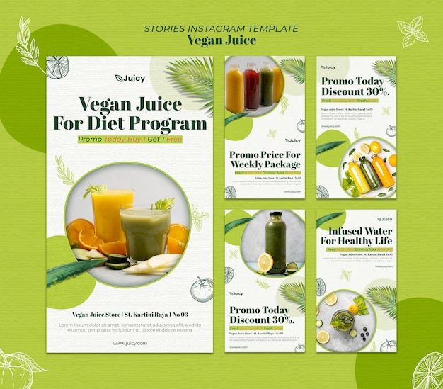 Colección de historias de instagram para empresa de entrega de jugo vegano