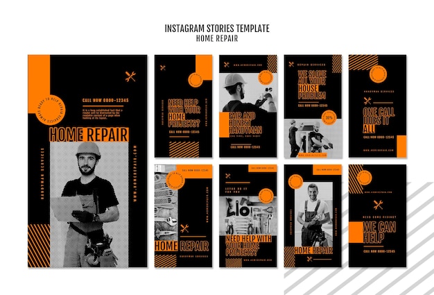 PSD colección de historias de instagram para empresa de reparación de viviendas