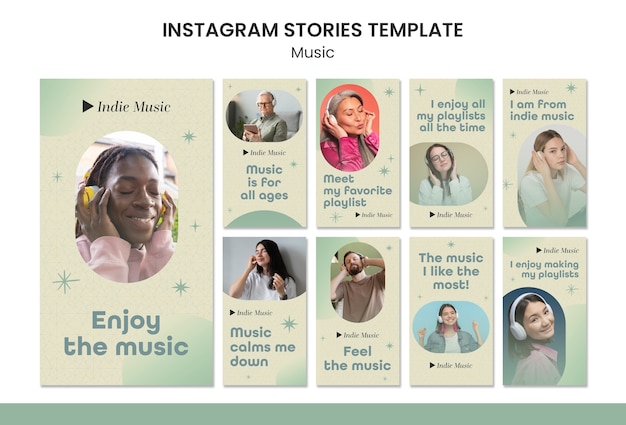 PSD colección de historias de instagram para escuchar música.