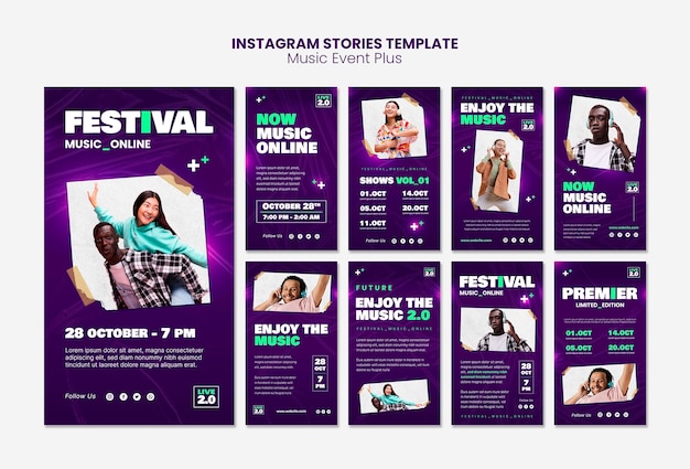 Colección de historias de instagram de festival de música