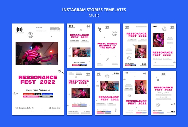 PSD colección de historias de instagram para festival de música