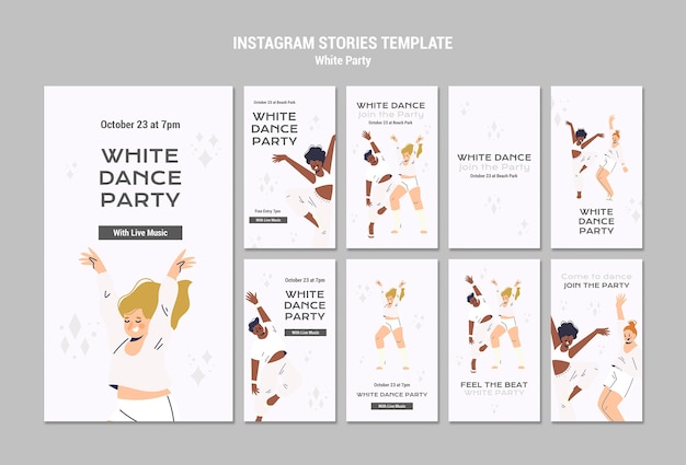 Colección de historias de instagram de fiesta blanca