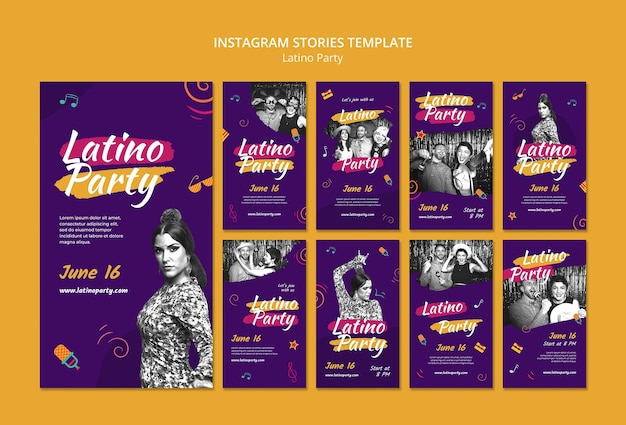 PSD colección de historias de instagram para fiesta latina.