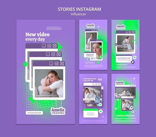 Colección de historias de instagram de influencers de redes sociales