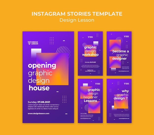 Colección de historias de instagram para lecciones de diseño gráfico