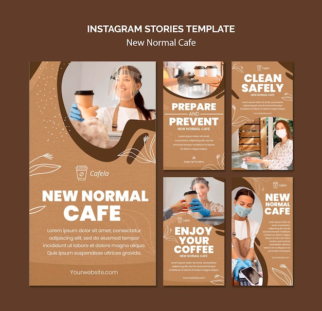 PSD colección de historias de instagram para el nuevo café normal