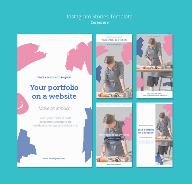Colección de historias de Instagram para el portafolio de pintura en el sitio web