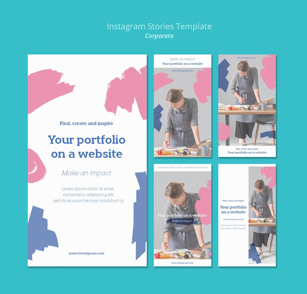 PSD colección de historias de instagram para el portafolio de pintura en el sitio web