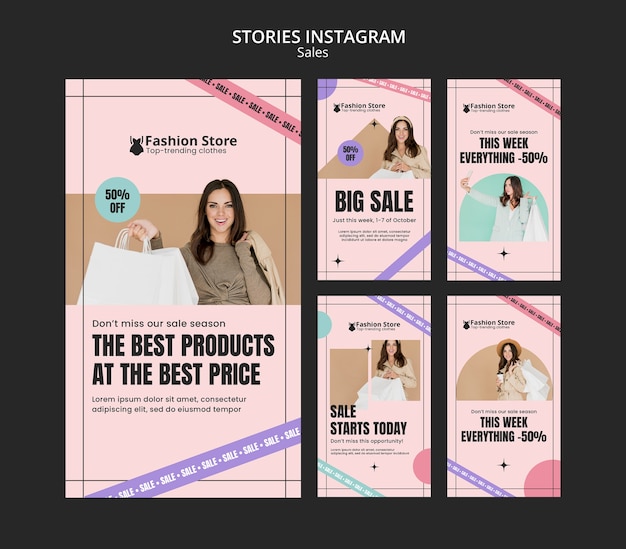 PSD colección de historias de instagram de rebajas de moda femenina