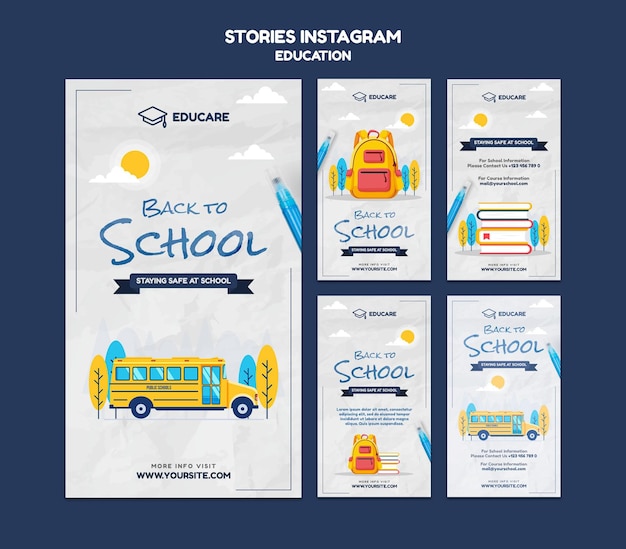 PSD colección de historias de instagram para el regreso a clases