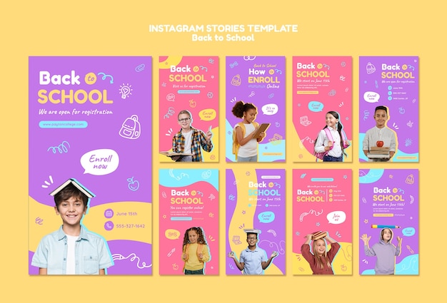 PSD colección de historias de instagram de regreso a la escuela