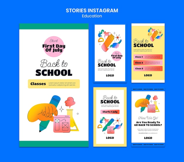 PSD colección de historias de instagram de regreso a la escuela