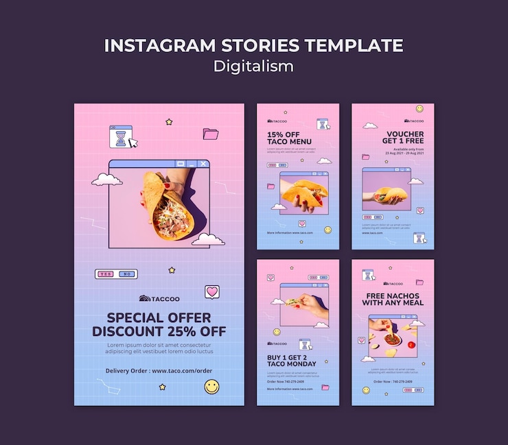 PSD colección de historias de instagram para restaurante de comida mexicana