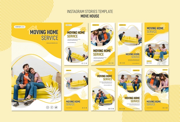 PSD colección de historias de instagram para servicios de reubicación de casas