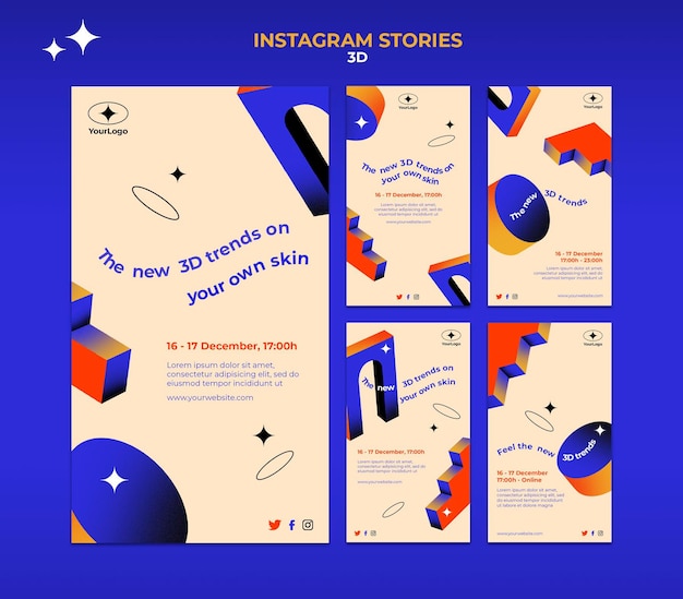 PSD colección de historias de instagram para tendencias 3d