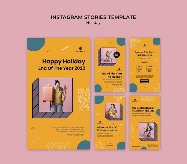 Colección de historias de instagram para vacaciones con mochileras