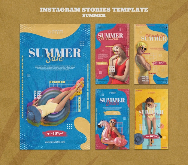 PSD colección de historias de instagram para la venta de verano con mujer