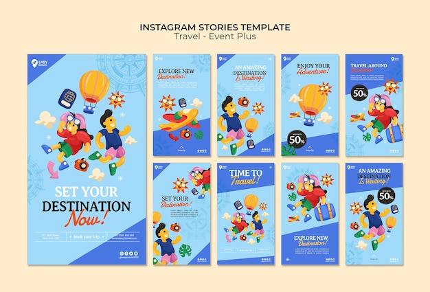 Colección de historias de instagram de viajes y aventuras.