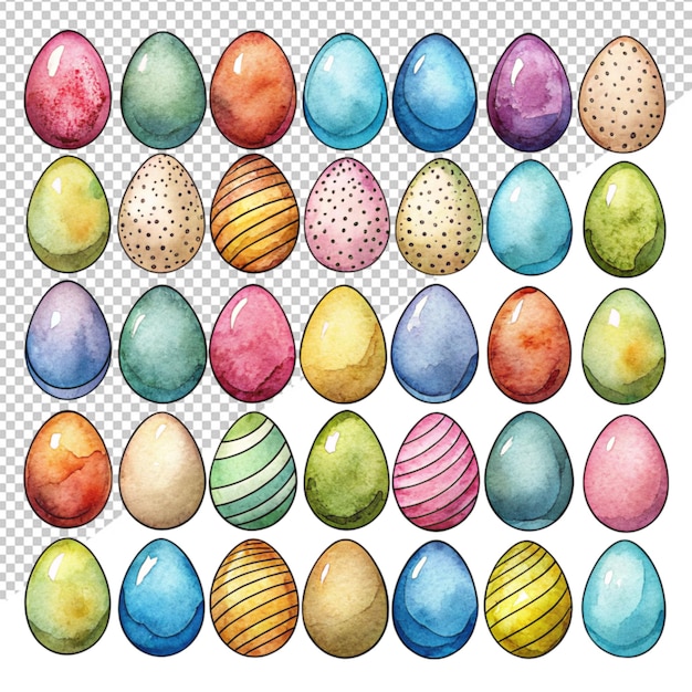 Colección de huevos de pascua sobre un fondo transparente