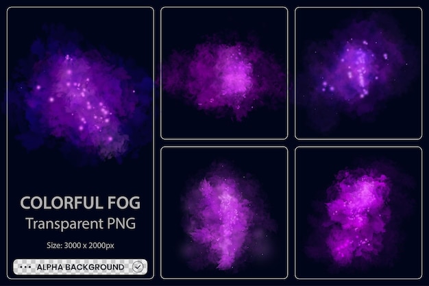 PSD colección de humo de nube de niebla colorida sobre fondo negro