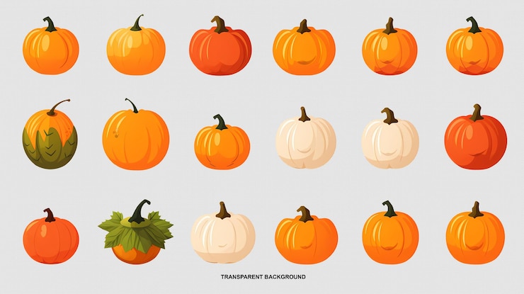 PSD colección de iconos de color plano simple calabaza
