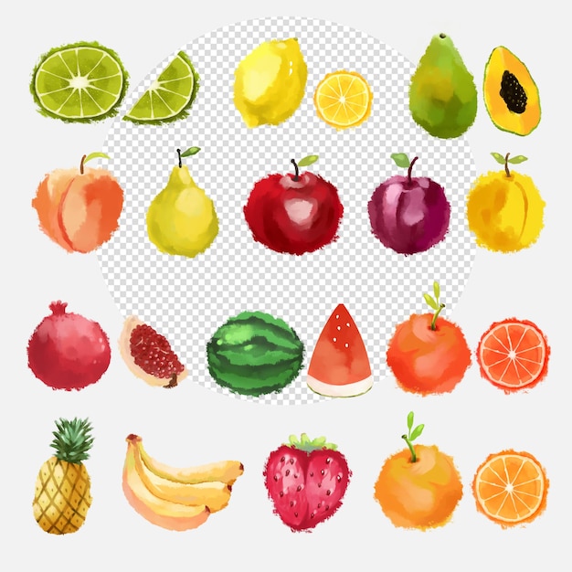 PSD colección de iconos coloridos de frutas bayas