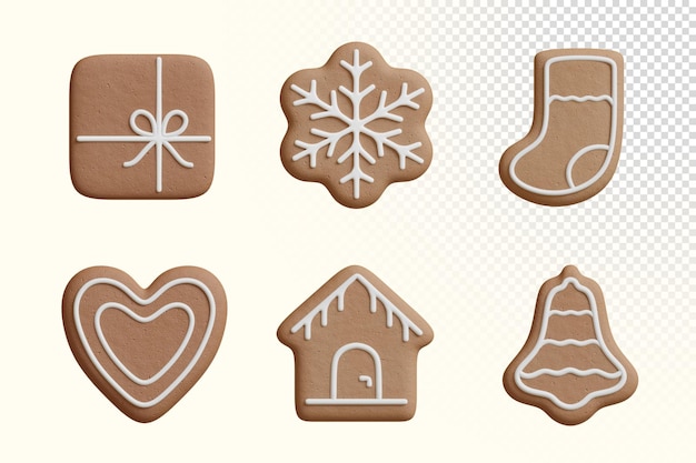 Colección de iconos de galletas de jengibre de Navidad renderizadas en PSD 3D