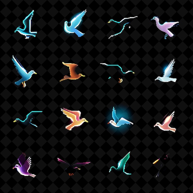 Colección de íconos de gaviota con resplandor y Gam Creative Set Color de Neón Colección Y2K