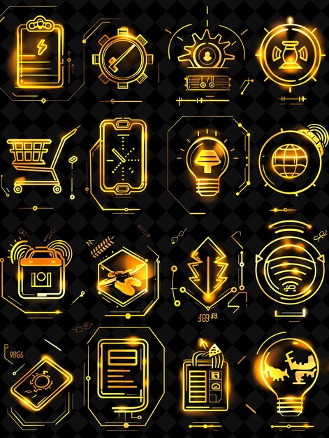 Colección de iconos de gestión de riesgos con brillo parpadeante en el conjunto creativo de color neón Colección Y2K