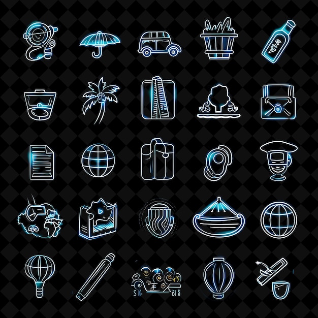 Colección de iconos de historia comercial con brillo parpadeante en el conjunto creativo de color neón Y2K