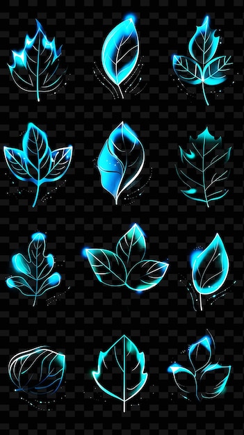 PSD colección de íconos de hojas con resplandor brillante y conjunto en línea png iconic y2k shape art decorativee