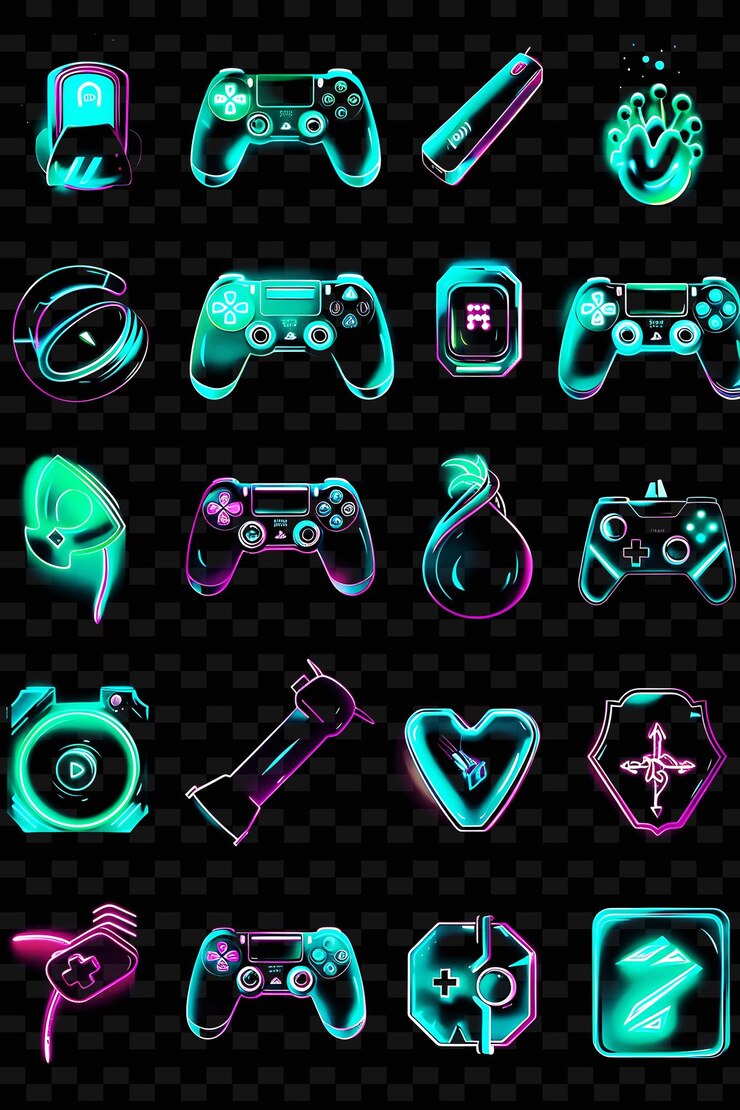 PSD colección de iconos de juegos con un estilo de graffiti y neon h set png iconic y2k shape art decorativea