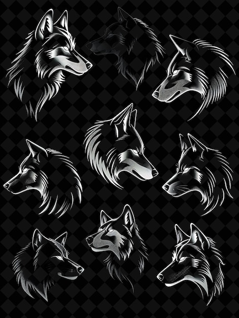 Colección de íconos de lobo con resplandor brillante y Pixela Creative Set Color de neón Colección Y2K