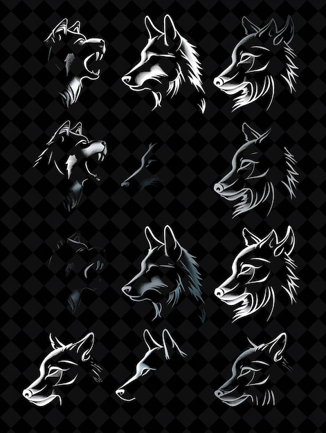 Colección de íconos de lobo con resplandor brillante y Pixela Creative Set Color de neón Colección Y2K