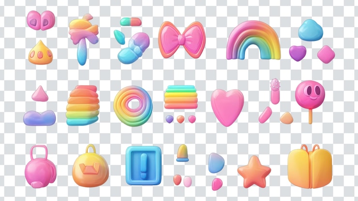PSD colección de íconos y objetos de arco iris 3d vibrantes para proyectos de diseño creativo, desarrollo web y aplicaciones artísticas