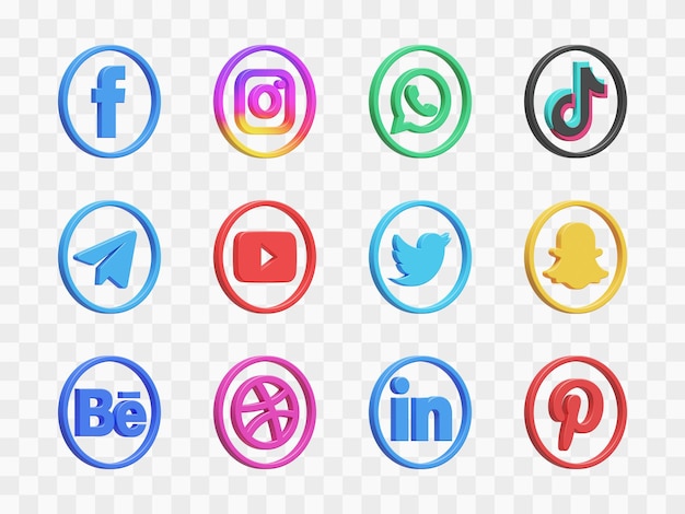 Colección de iconos de redes sociales en 3D Render