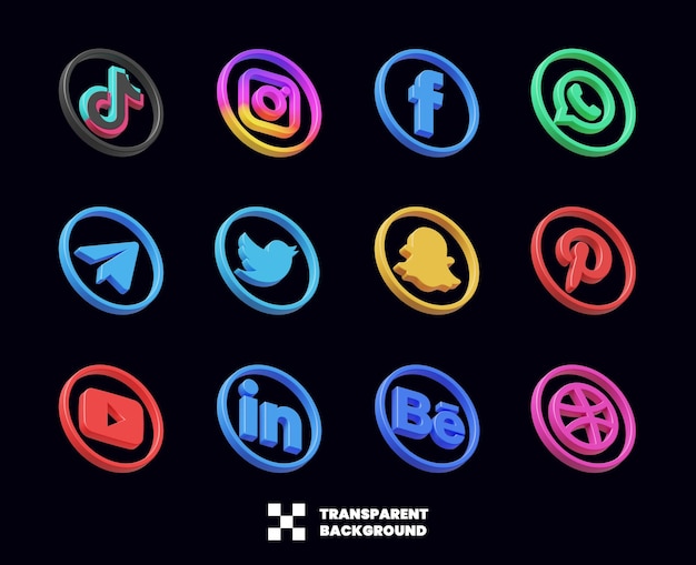 PSD colección de iconos de redes sociales en 3d render