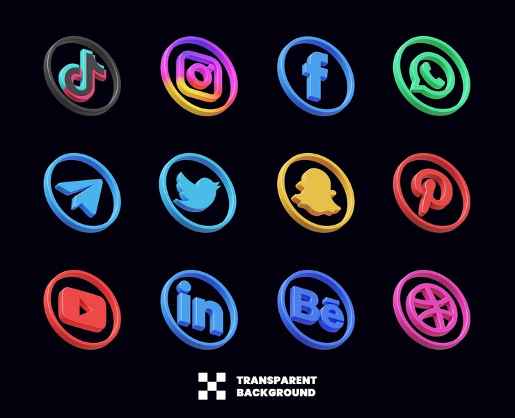 PSD colección de iconos de redes sociales en 3d render