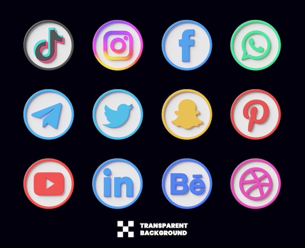 Colección de iconos de redes sociales en 3D Render