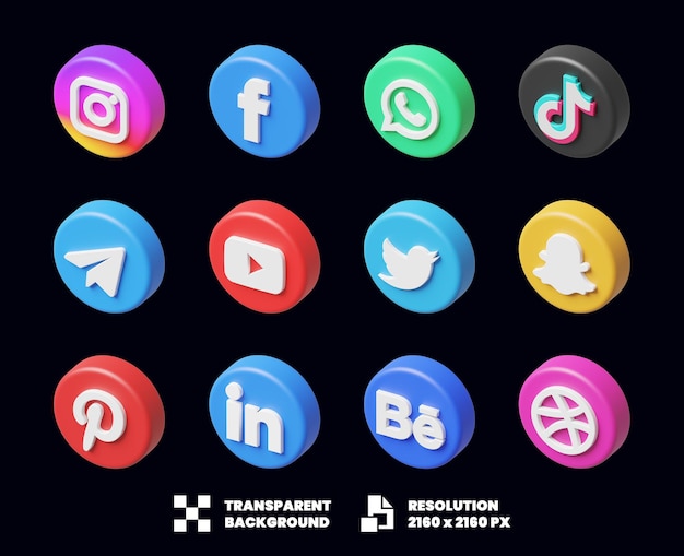 PSD colección de iconos de redes sociales 3d