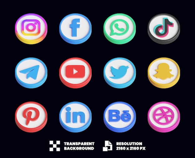 Colección de iconos de redes sociales 3d