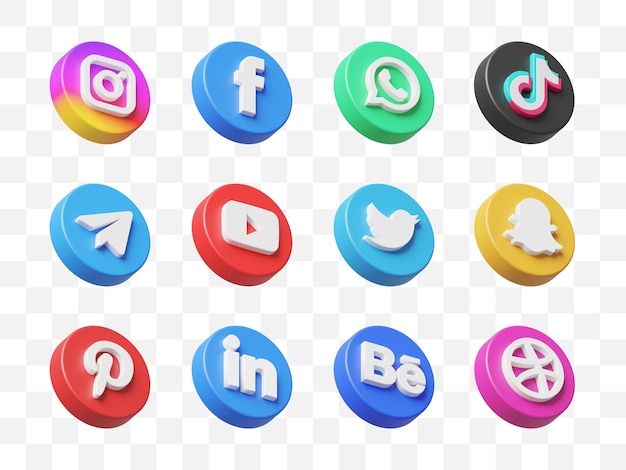 PSD colección de iconos de redes sociales 3d